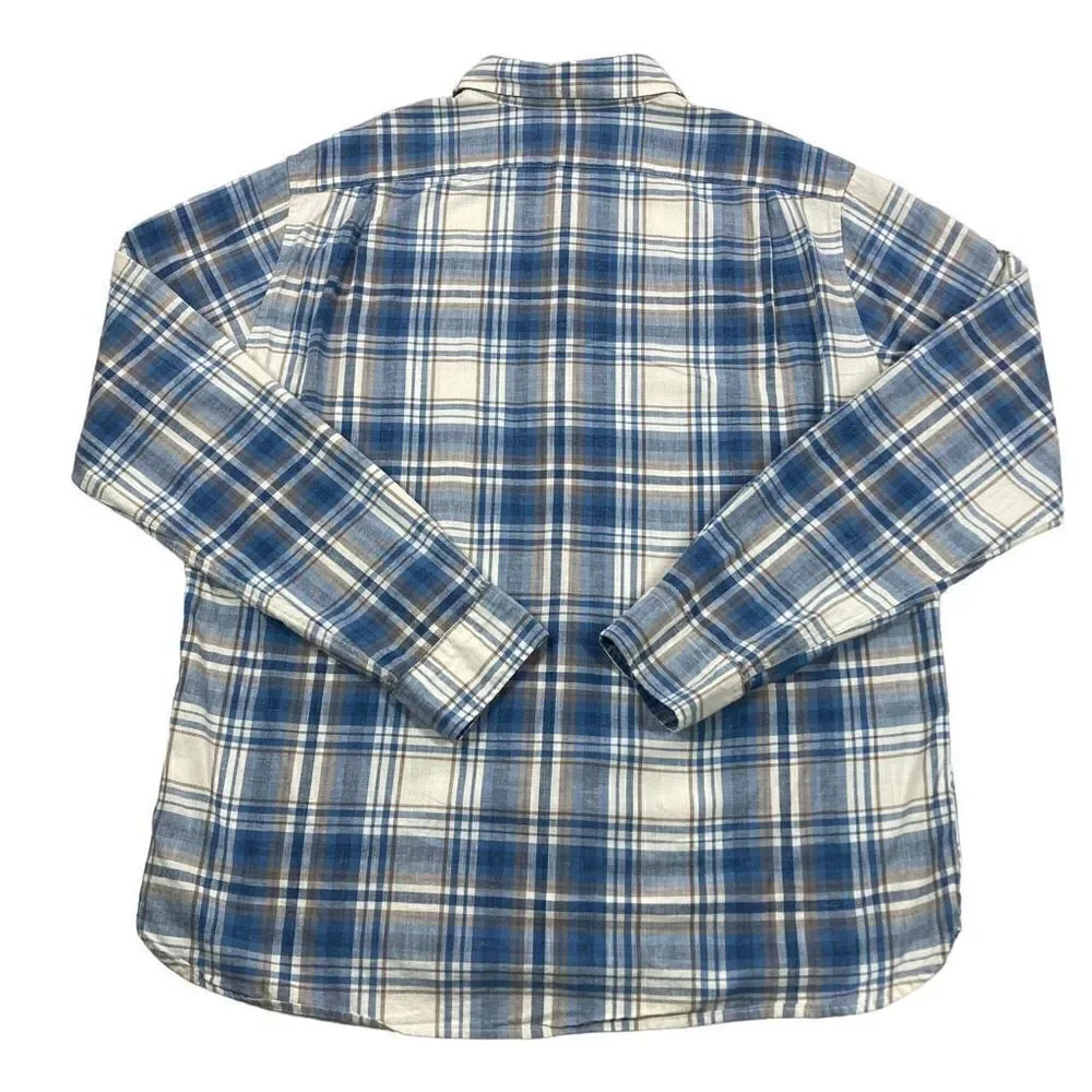 Lands End Shirt Mens Large L Blue‎ Plaid Tailored Fit Long Sleeve Button Down